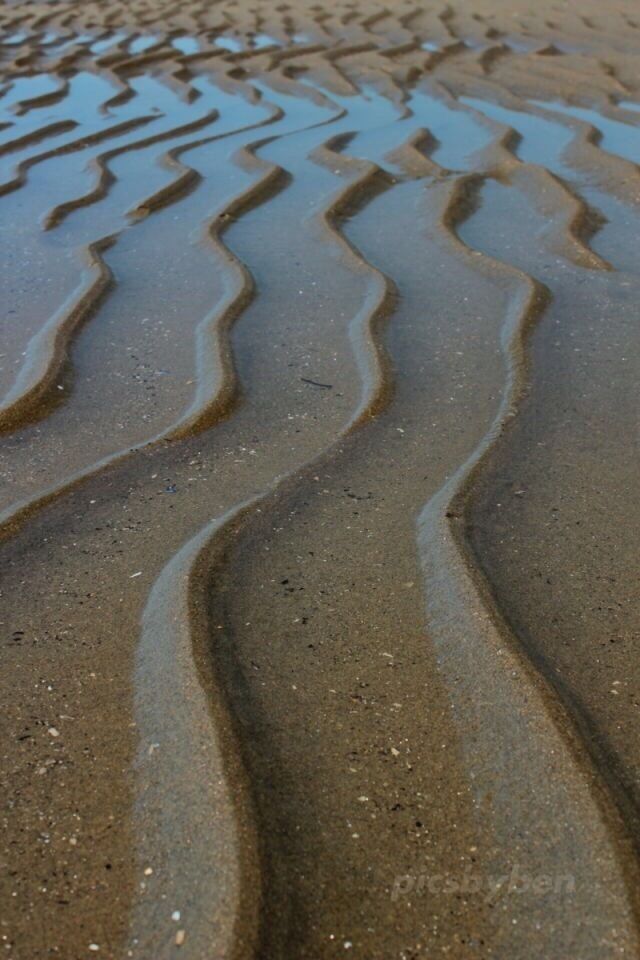 Natural sand in the tidal zone.