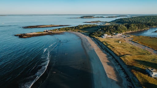 Head Beach coastline and forrest at sunrise. Phippsburg, Maine, United States.