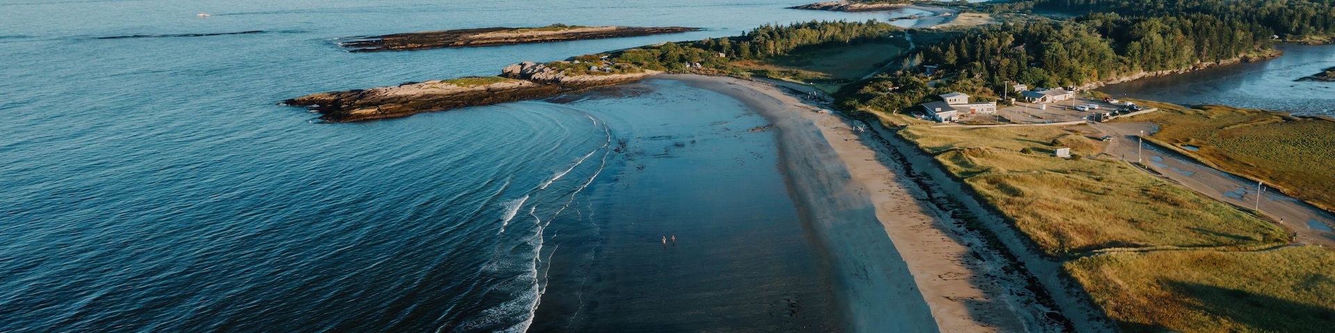 Head Beach coastline and forrest at sunrise. Phippsburg, Maine, United States.