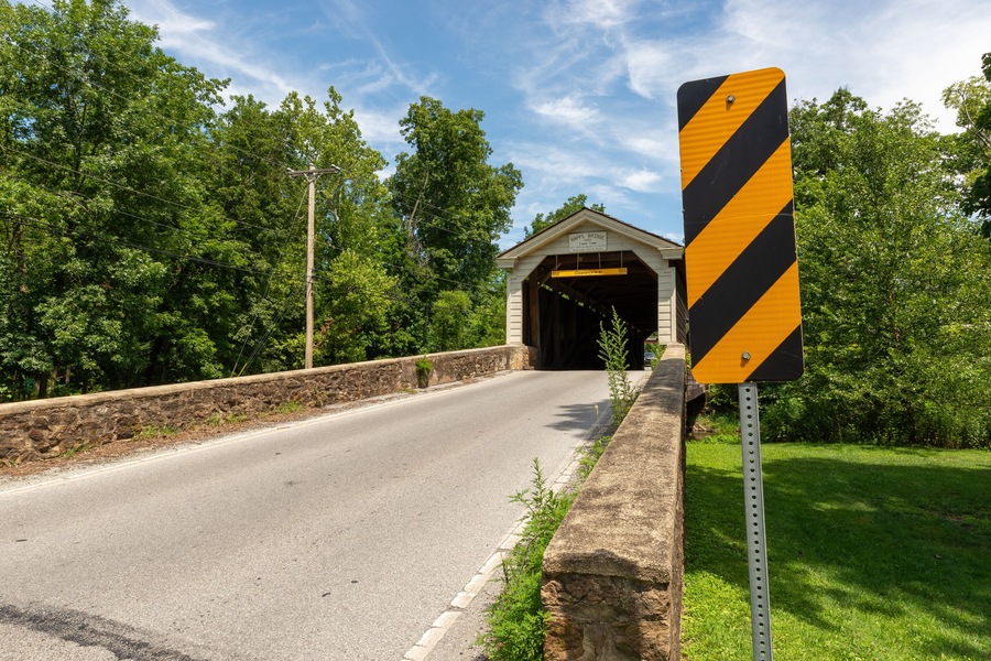 Historic Rapps Dam Covered Bridge Spanning French Creek in Phoenixville Pennsylvania