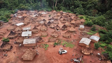Ivory Coast, Korhogo, Aerial view of traditional African village