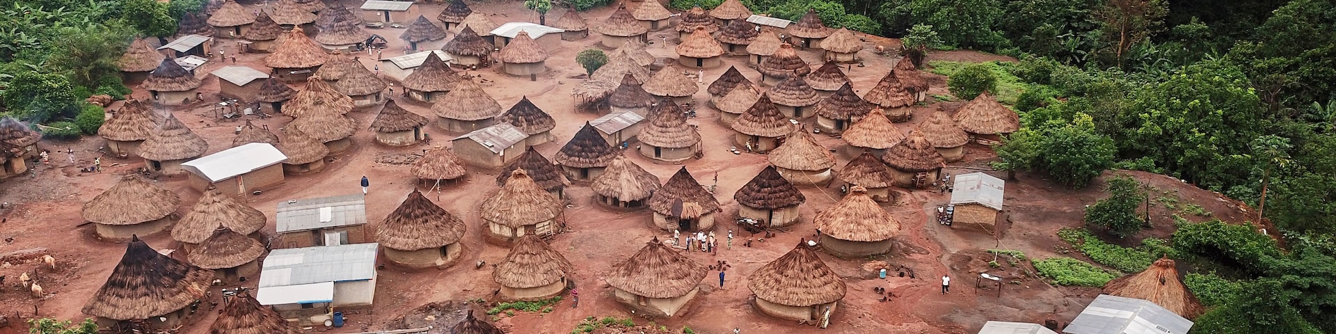 Ivory Coast, Korhogo, Aerial view of traditional African village