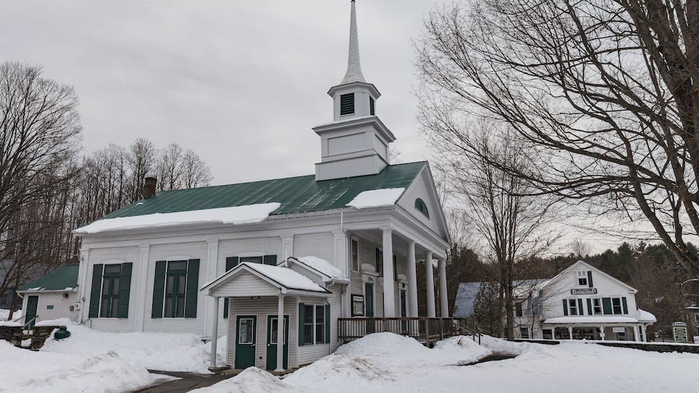 PLAINFIELD, VERMONT, USA - FEBRUARY, 21, 2020: Winter time historic village view
