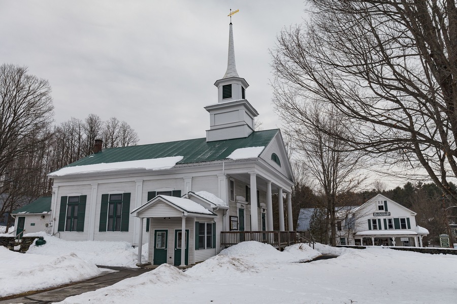 PLAINFIELD, VERMONT, USA - FEBRUARY, 21, 2020: Winter time historic village view