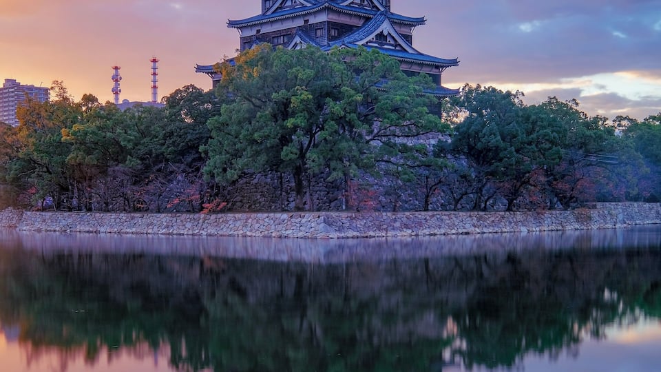 A nice spot to capture sunrise behind Hiroshima castle in month of November
