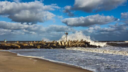 Wave Crashing on Jetty in Ocean in remnants of Hurricane Joaquin on the new Jersey Shore Coast