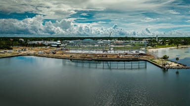 Aerial panorama of new marina being built Port St. Joe Florida