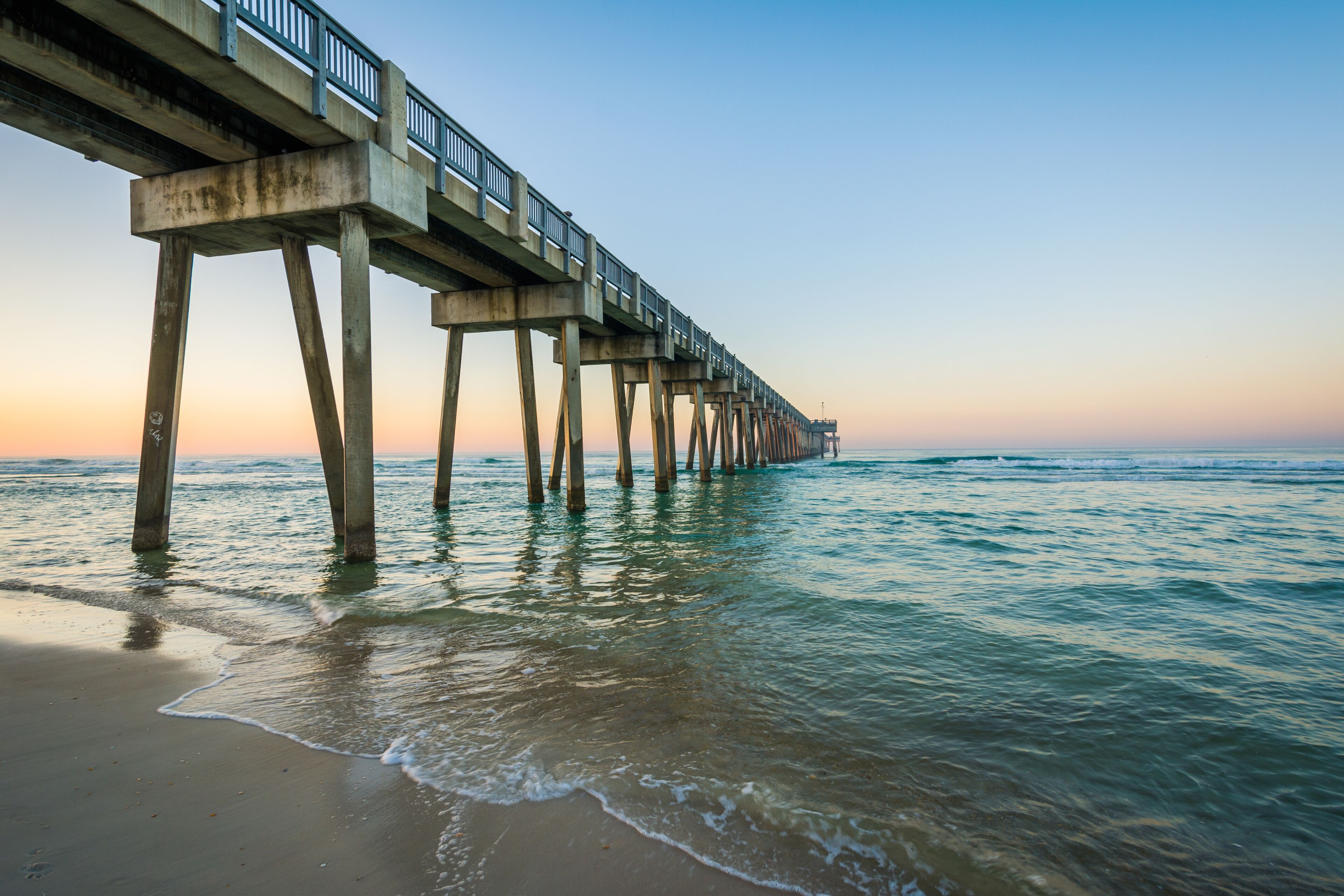 The M.B. Miller County Pier and Gulf of Mexico at sunrise, in Pa