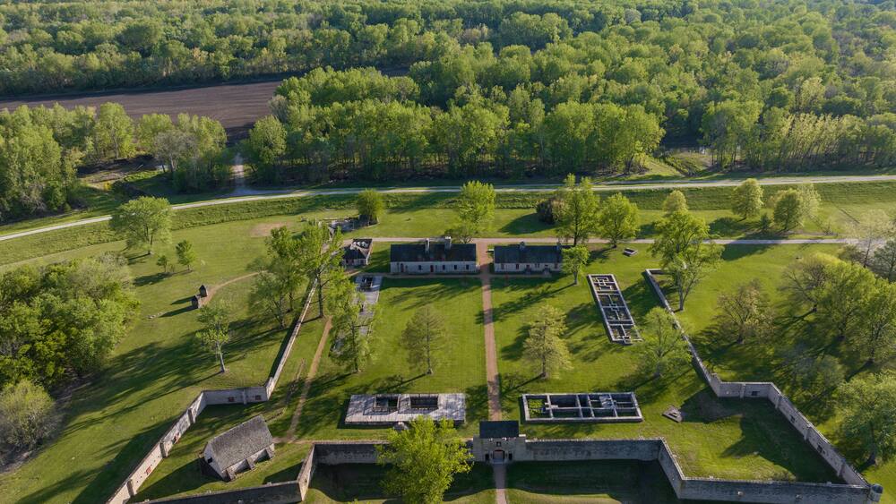 Aerial view of Fort de Chartres, Prairie du Rocher, Illinois, United States.
