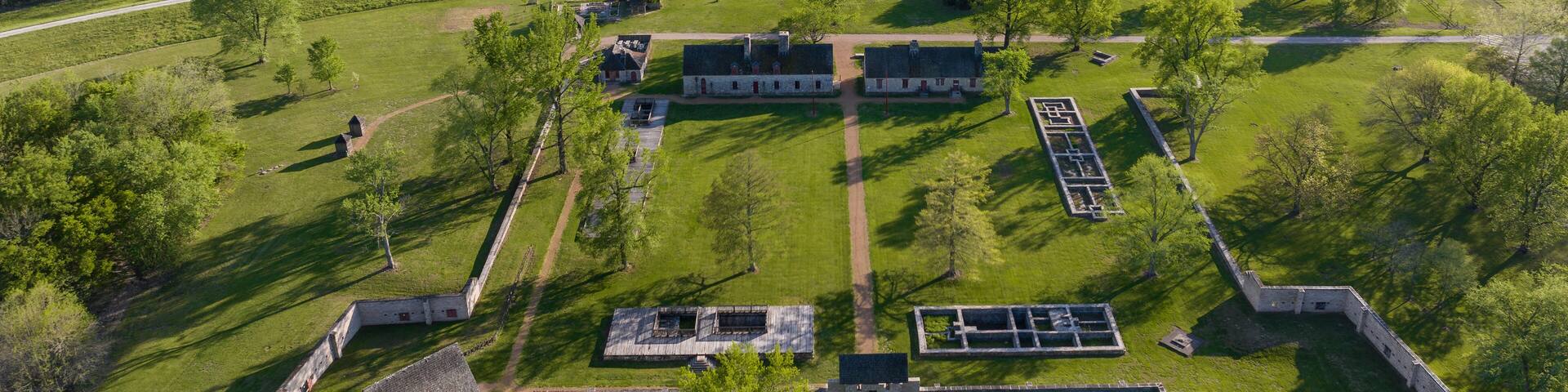 Aerial view of Fort de Chartres, Prairie du Rocher, Illinois, United States.