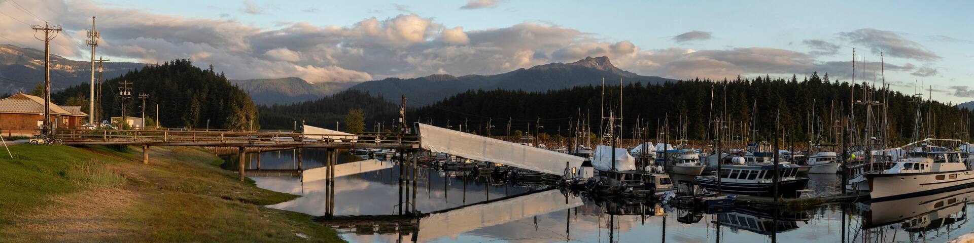 dock in Alaska at sunset