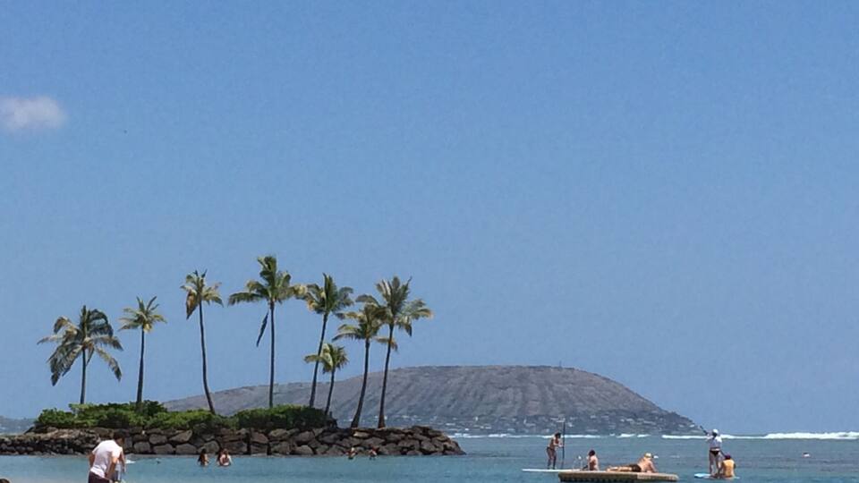 Beautiful view from the beach at the resort.
