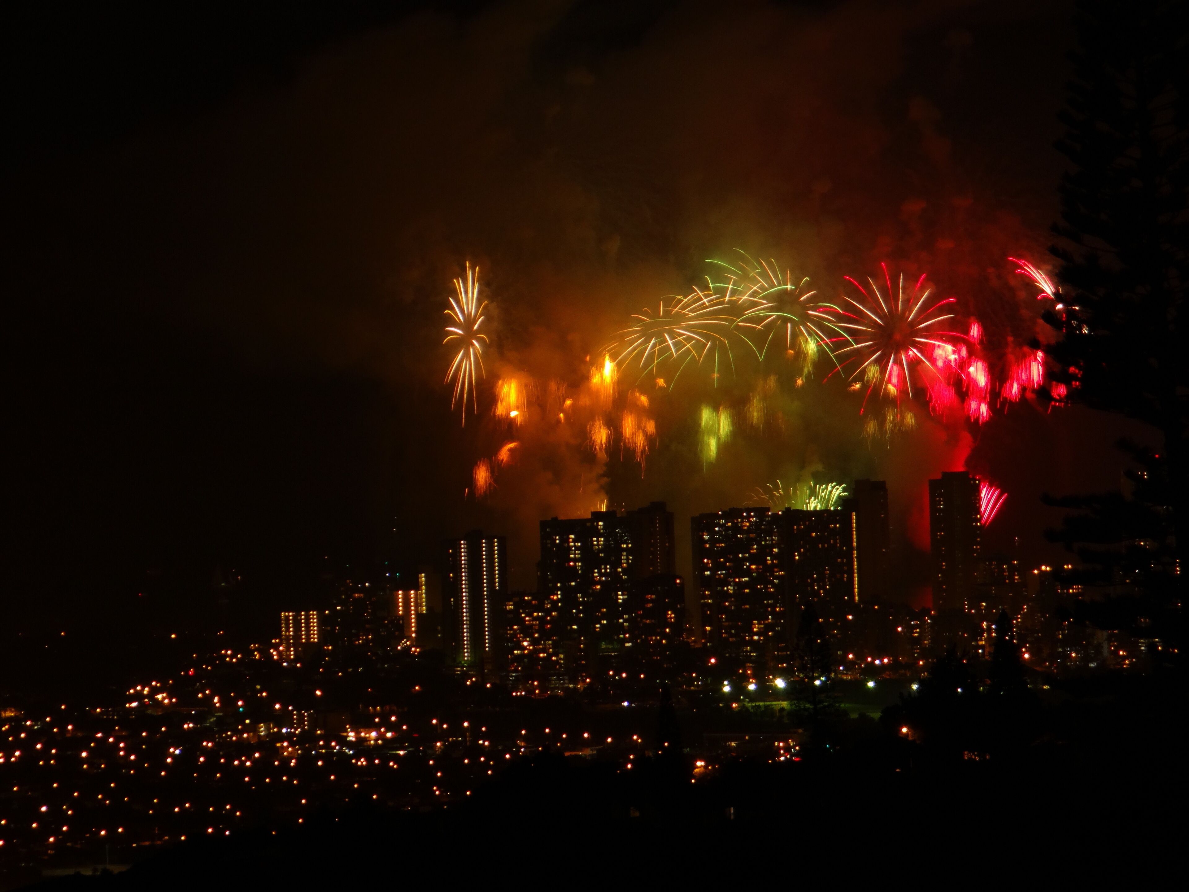 Fireworks over Waikiki in 2017.