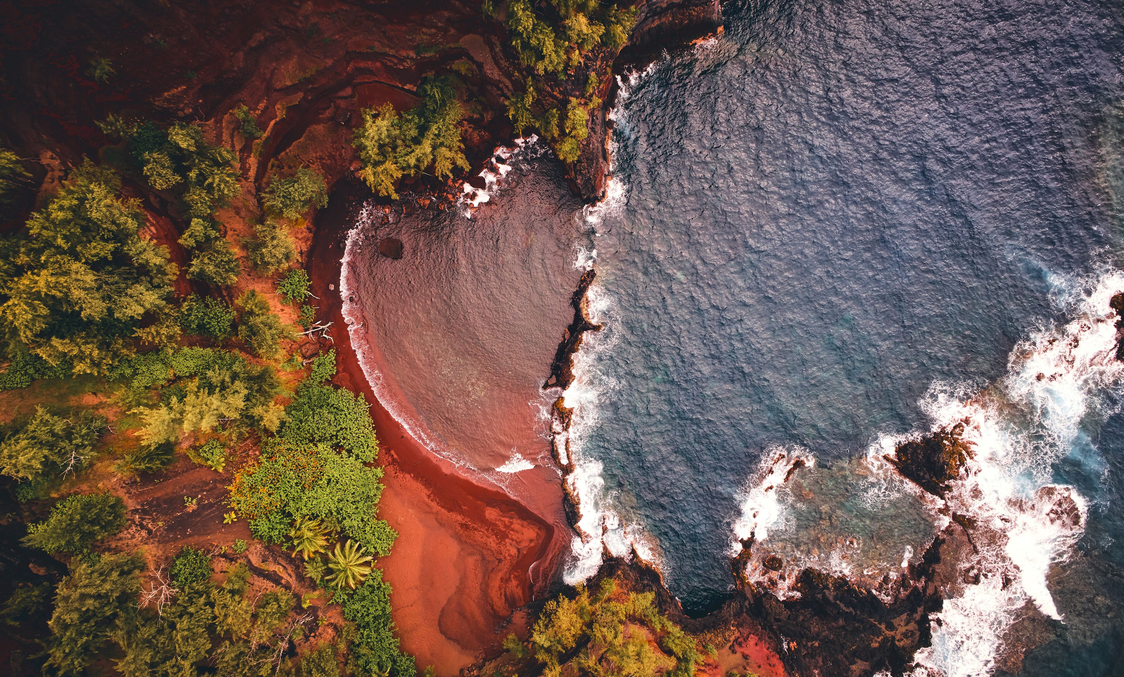 Aerial Shot of Red Sand Beach in Hana