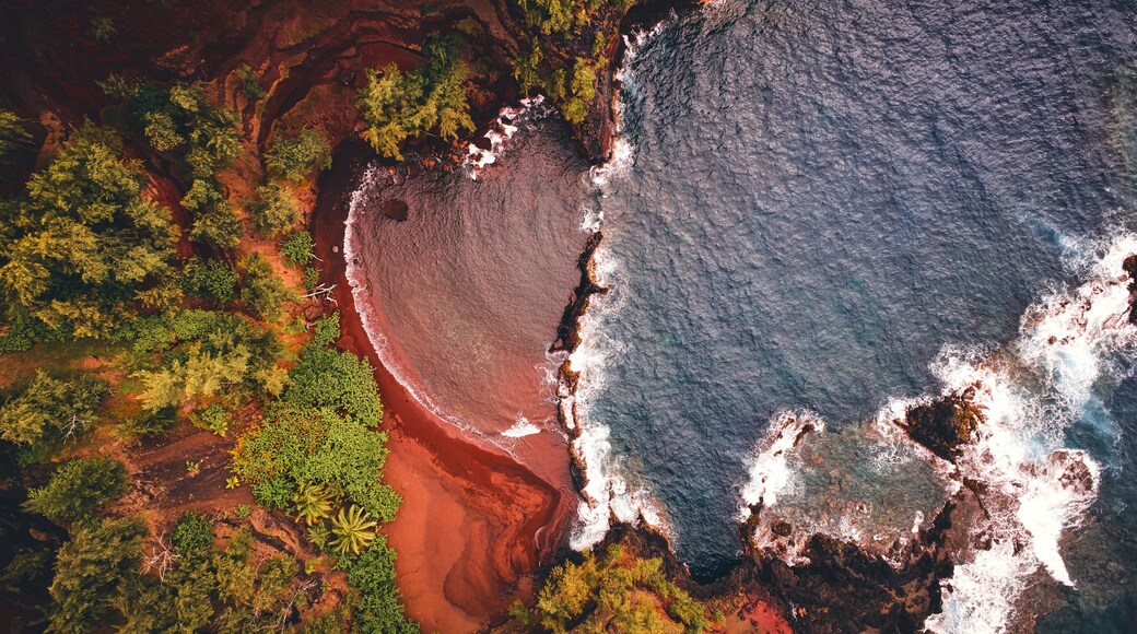 Aerial Shot of Red Sand Beach in Hana
