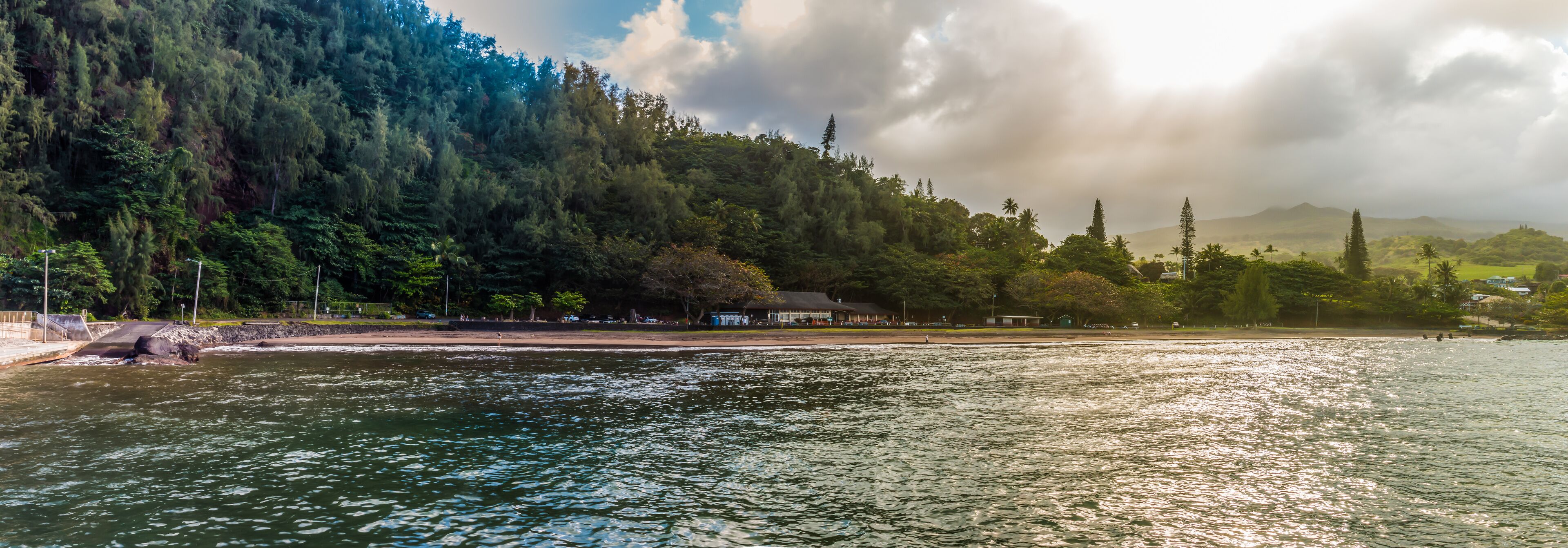 Hana Town Acrross Hana Bay, Hana Bay Beach Park, Hawaii, USA