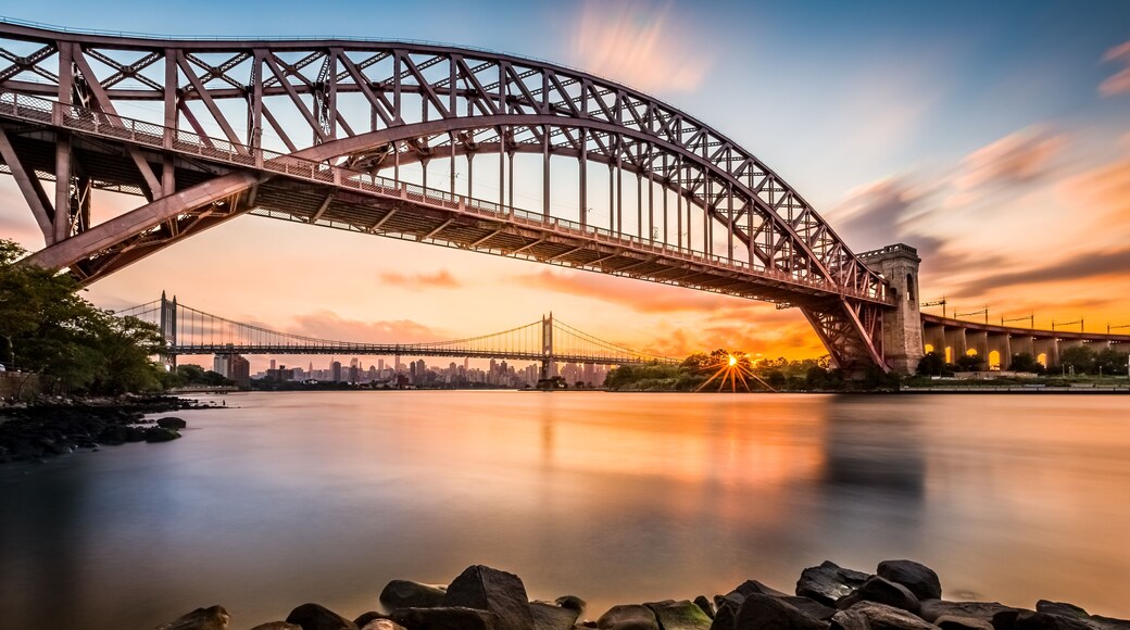 Hell Gate and Triboro bridge at sunset