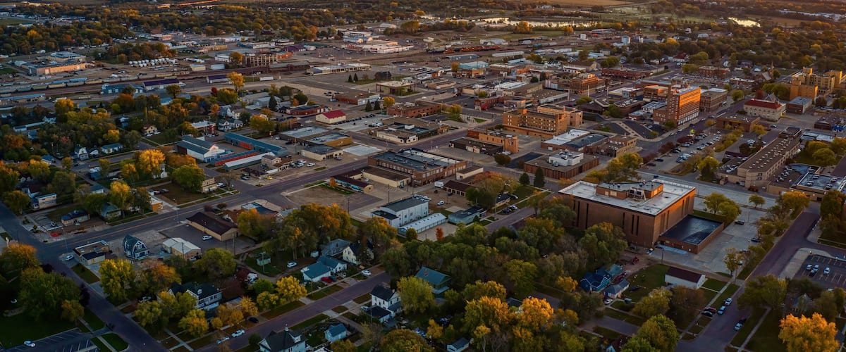 Aerial View of Huron, South Dakota at Sunrise in Autumn