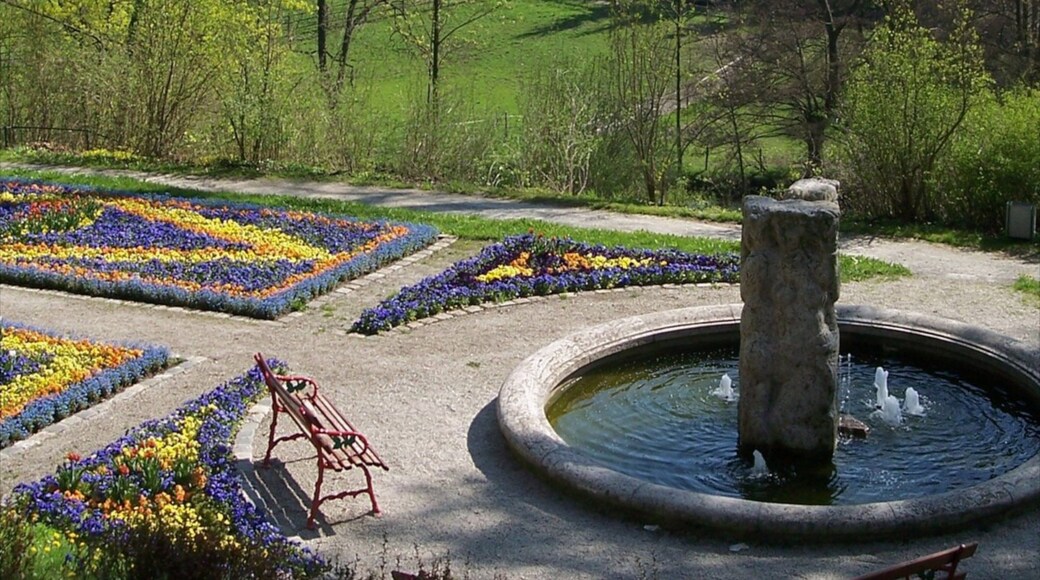 Hof which includes a fountain and a garden