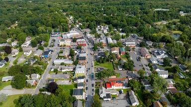 August 14 2024, Sunny afternoon summer aerial photo of the area surrounding Red Hook, NY, USA