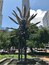 Market Square Park fountain and sculpture in downtown Houston on a hot, quiet Memorial Day Sunday.