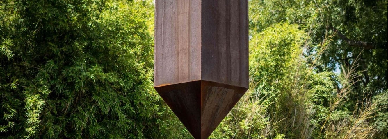 Outside of the Rothko Chapel is this sculpture, Broken Obelisk, and a reflection pool dedicated to Dr. Martin Luther King Jr.