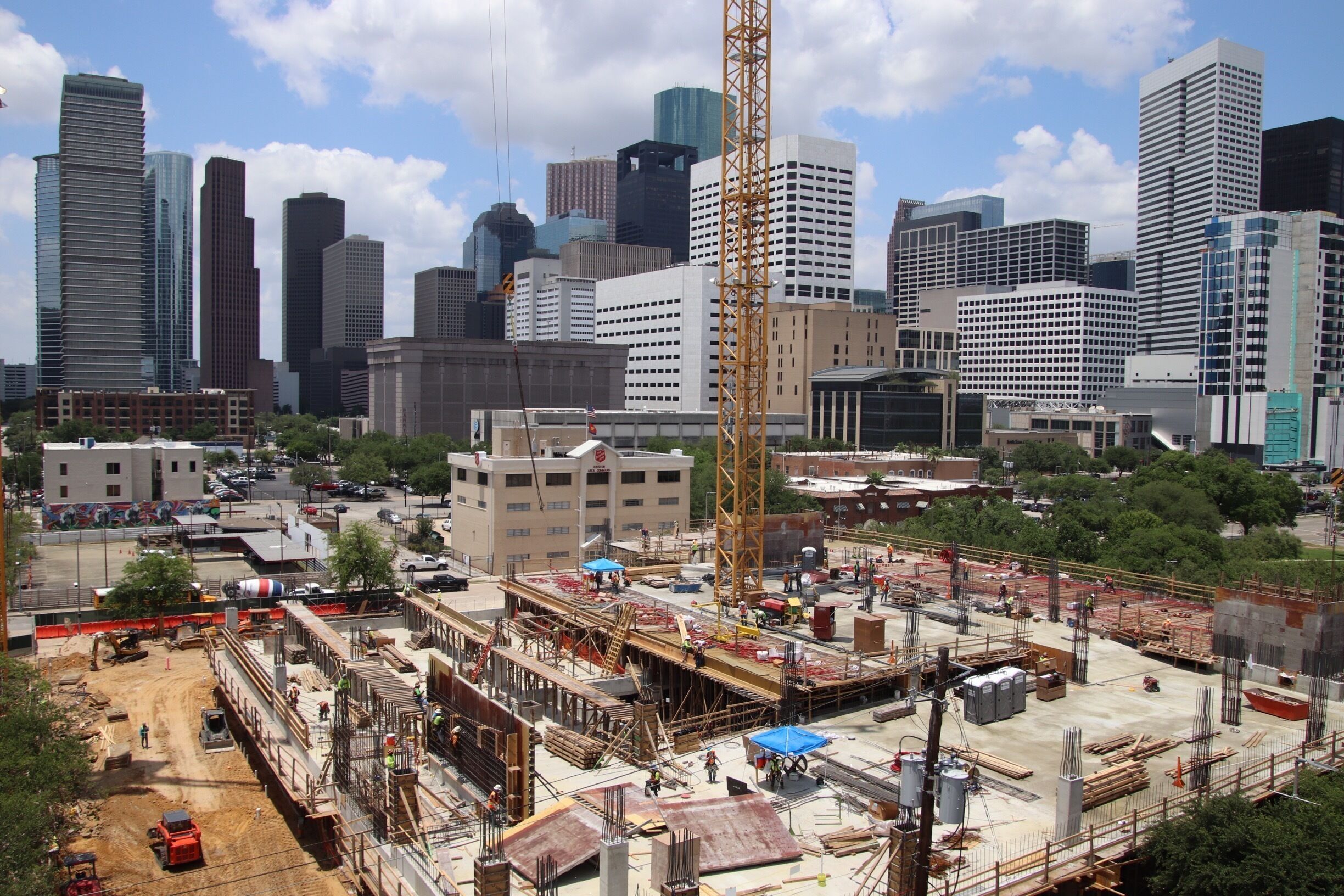 The new Camden Downtown being built. Taken from the parking garage of the Toyota Center. 