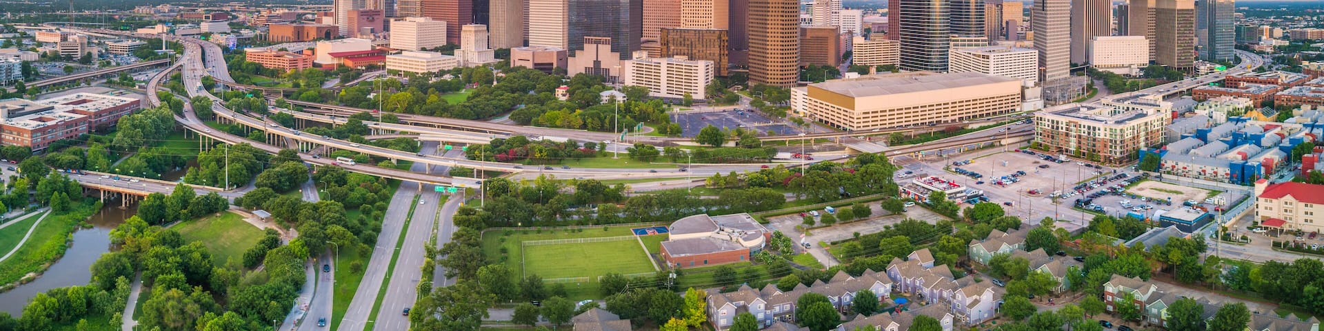 Downtown Houston, Texas, USA Drone Skyline Aerial Panorama