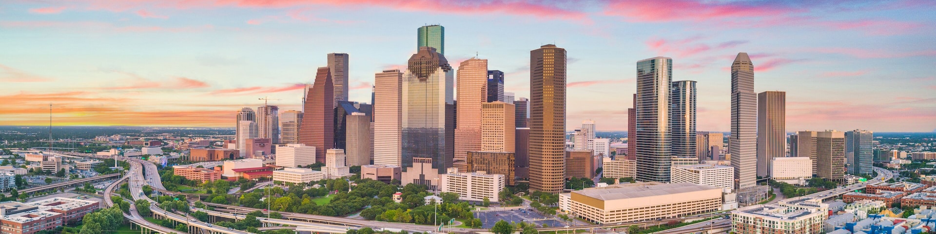 Downtown Houston, Texas, USA Drone Skyline Aerial Panorama