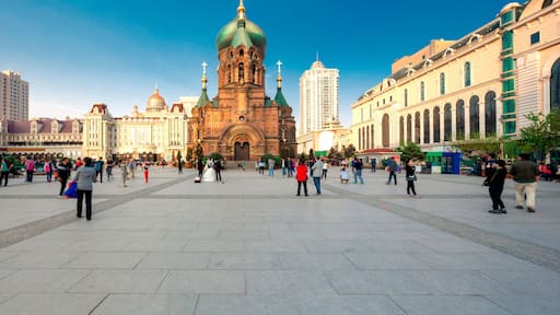 famous harbin sophia cathedral in blue sky from square