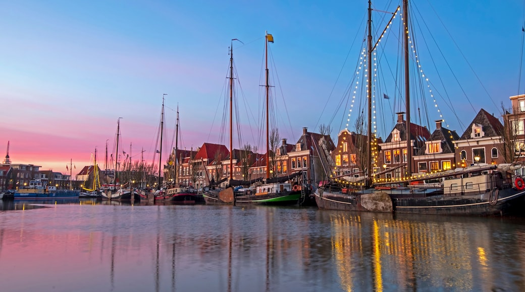 Harbor from Harlingen in Friesland the Netherlands at sunset