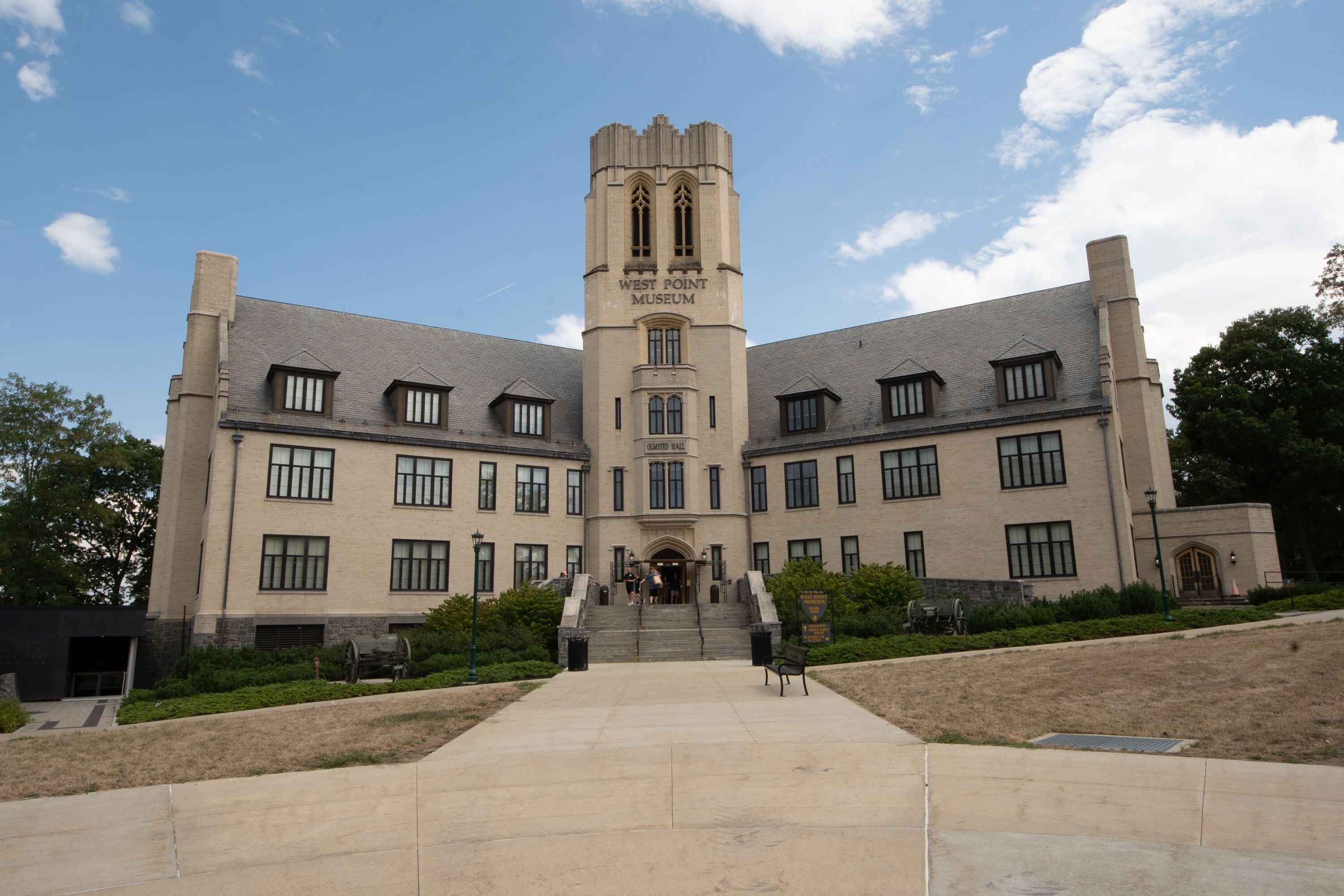 West Point, NY - USA - Aug 26, 2022: Landscape view of the Military Academy museum with galleries showcasing history of the U.S. army, warfare and weapons.
