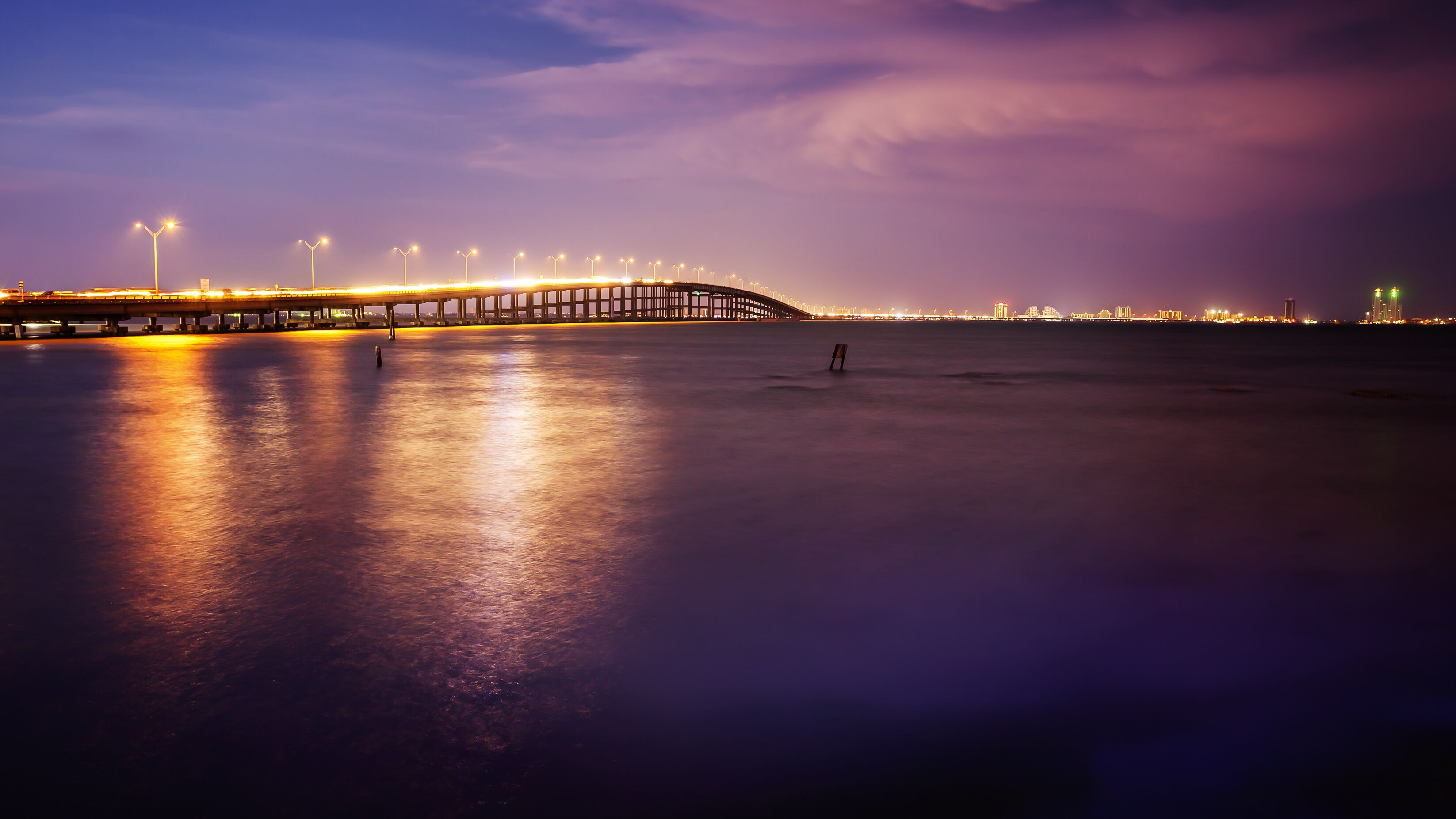 Bridge Leads to South Padre Island, Texas at Sunset