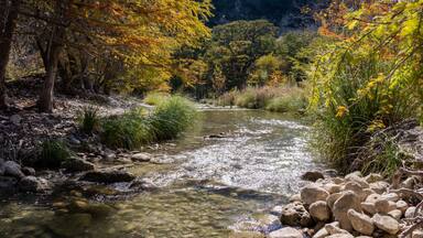 The Rio Frio River Running Through Wild Texas Hill Country in the fall in Concan Texas