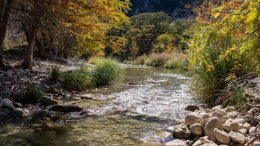 The Rio Frio River Running Through Wild Texas Hill Country in the fall in Concan Texas