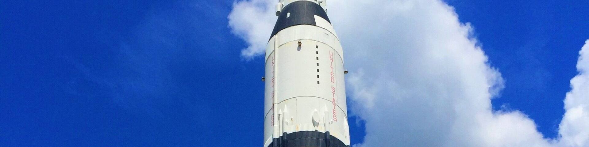 The vertical model of the Apollo Saturn V Moon Rocket located in the Space and Rocket Museum in Huntsville, Alabama