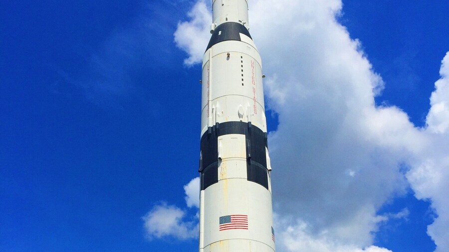 The vertical model of the Apollo Saturn V Moon Rocket located in the Space and Rocket Museum in Huntsville, Alabama