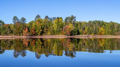 Colorful trees on Lake Nokomis, Tomahawk Wisconsin at the end of Septmber
