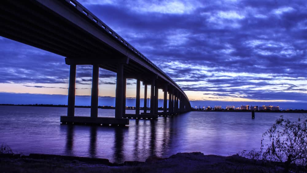 Sabine Pass Texas Louisiana Border at Sunset