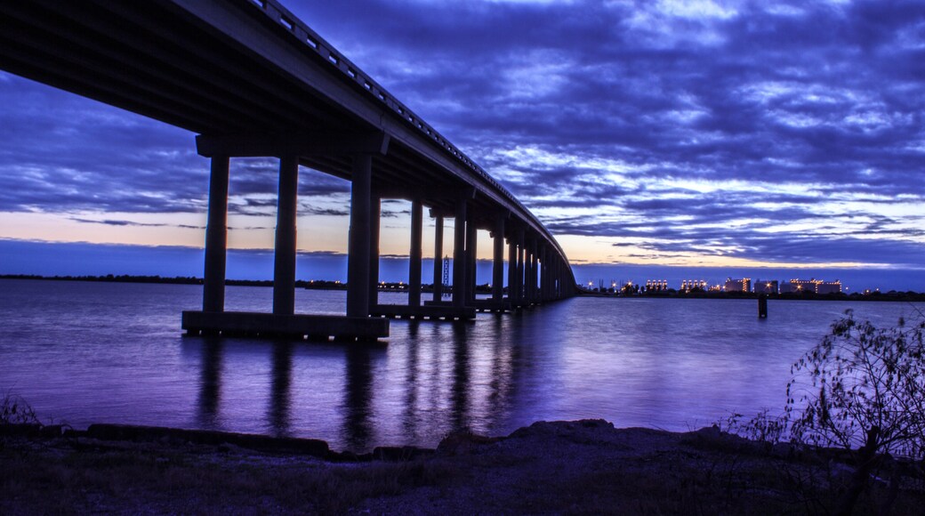 Sabine Pass Texas Louisiana Border at Sunset