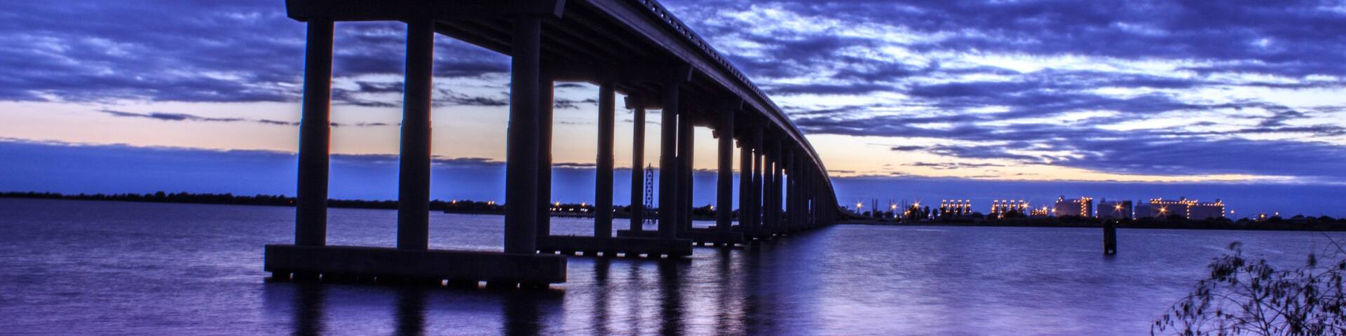 Sabine Pass Texas Louisiana Border at Sunset