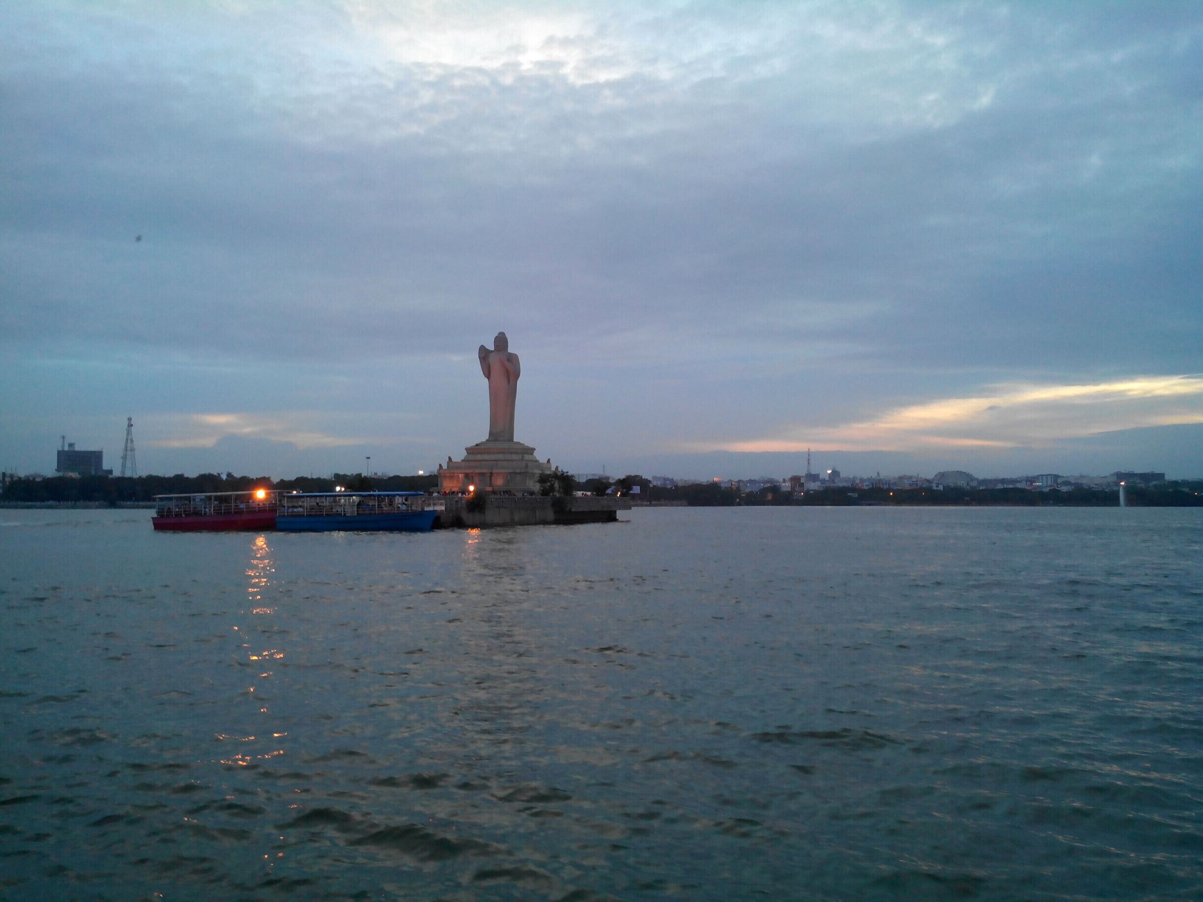 Lord Buddha statue in Hussain Sagar. 