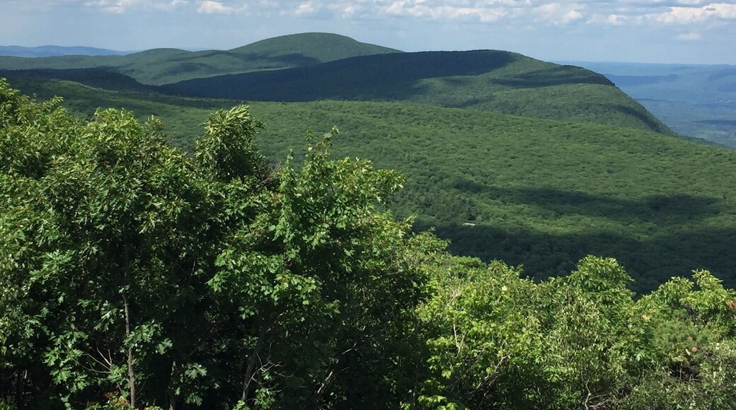 This is photo of the Bear Mountain summit from Mount Riga summit while hiking Appalachian Trail CT/MA section.
