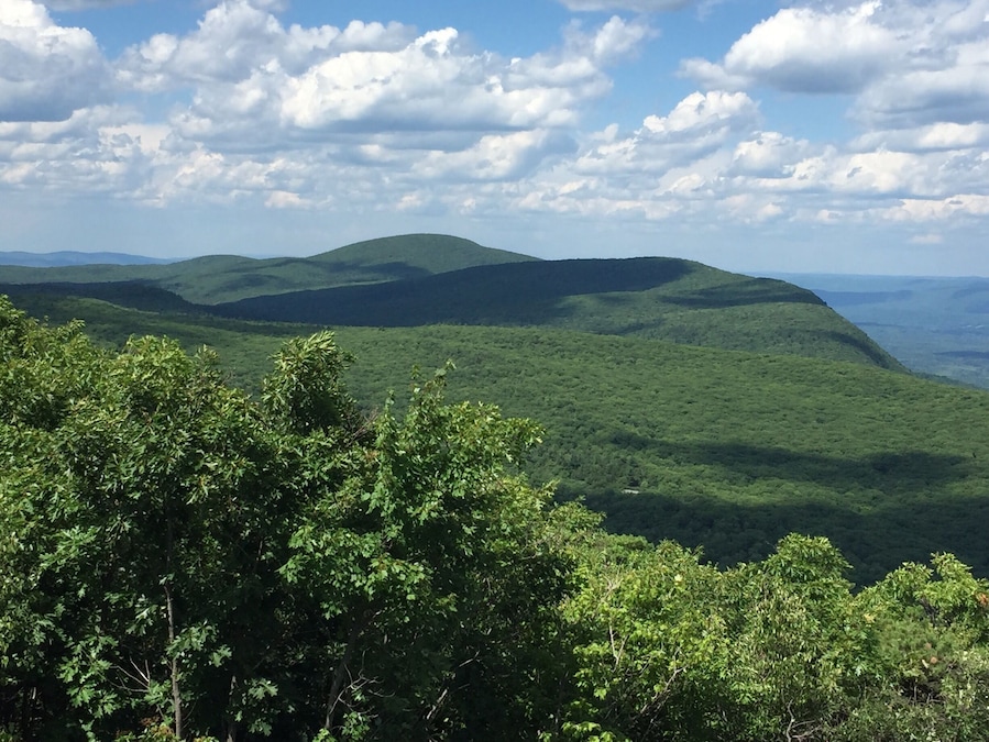 This is photo of the Bear Mountain summit from Mount Riga summit while hiking Appalachian Trail CT/MA section.