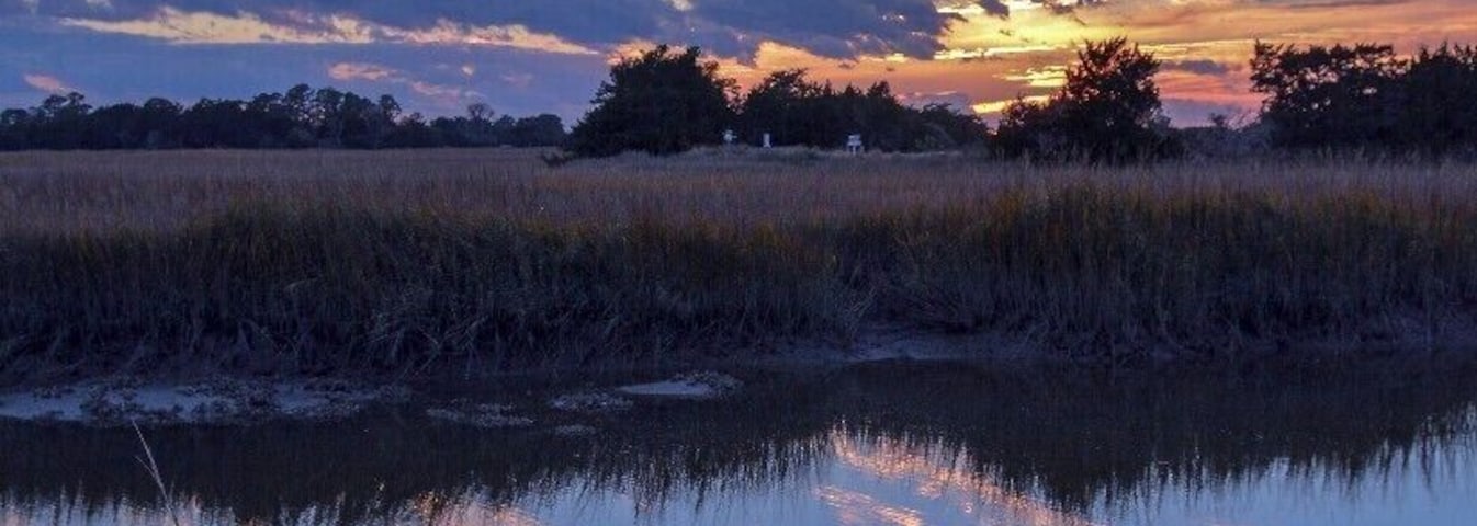 Sunset on Sapelo Island, Georgia. Of all of the east coast states of the U.S., Georgia has probably done the best job of preserving the character of its coastline. Several of the islands of the coast, such as Cumberland, St. Catherines, and Sapelo (pictured) aren't accessible by road or bridge, and mingle almost imperceptibly with the salt marshes around them. Sapelo is home to a University of Georgia research institute that was instrumental in the creation of the academic field of ecology.