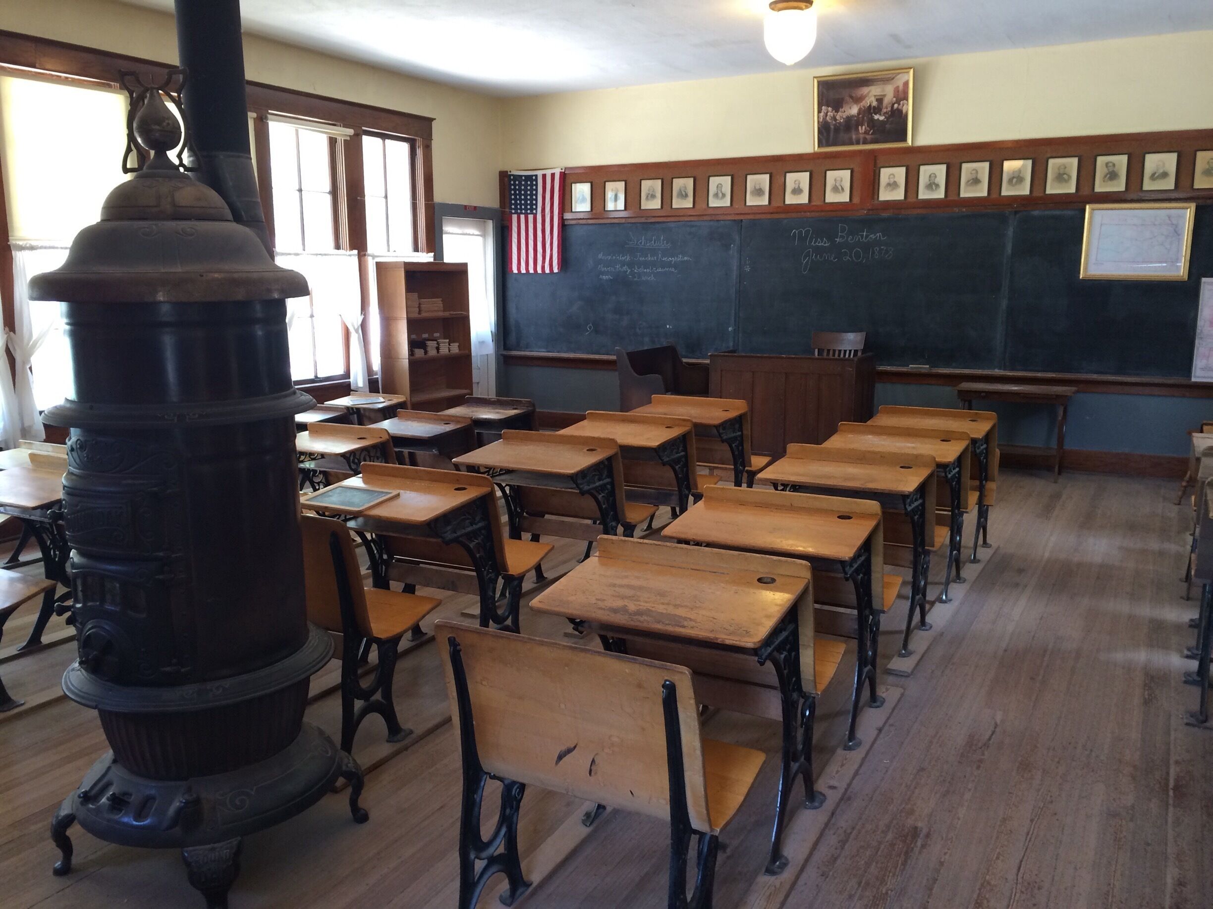 Early for class in a 1870 period school house.