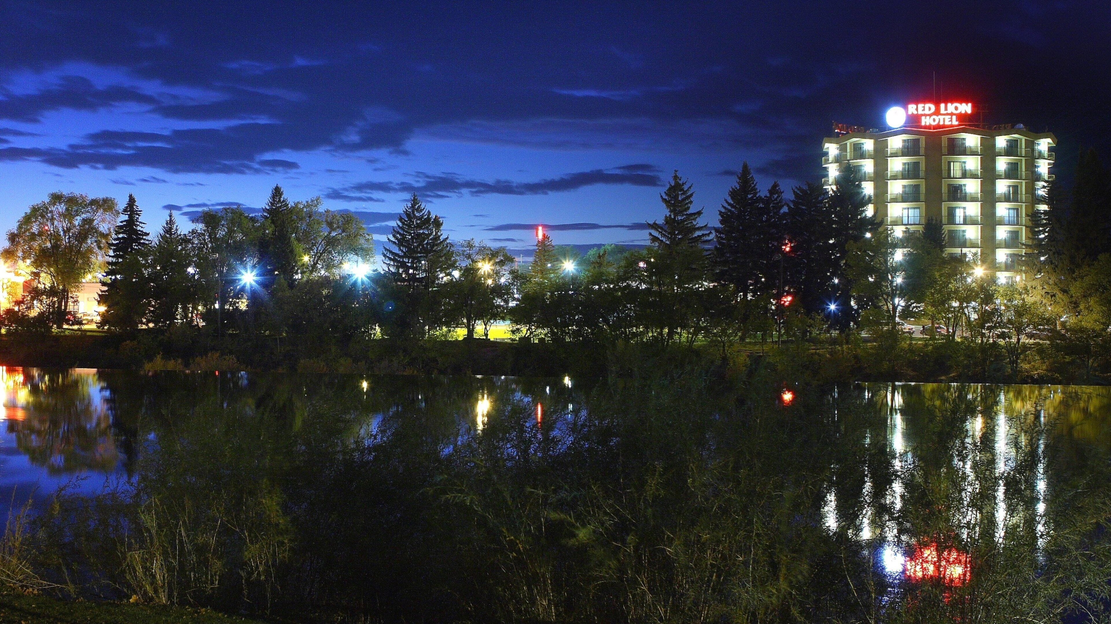 Idaho Falls which includes a river or creek, night scenes and a hotel