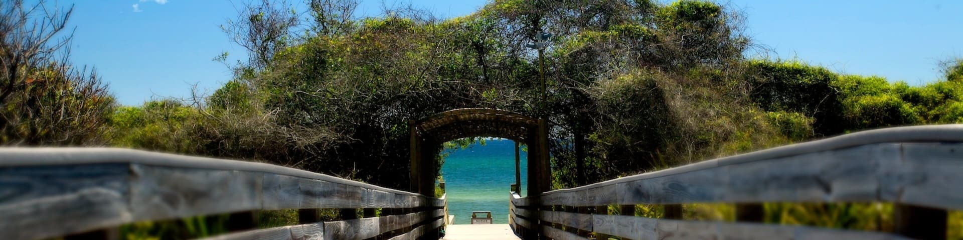 Seagrove Beach que inclui uma ponte e paisagens litorâneas