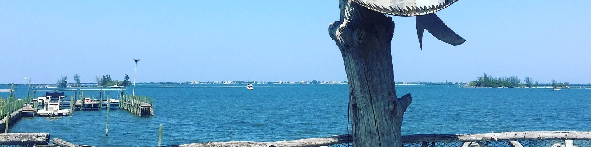 Awesome scrap metal artwork. Sawfish on the side of the road.