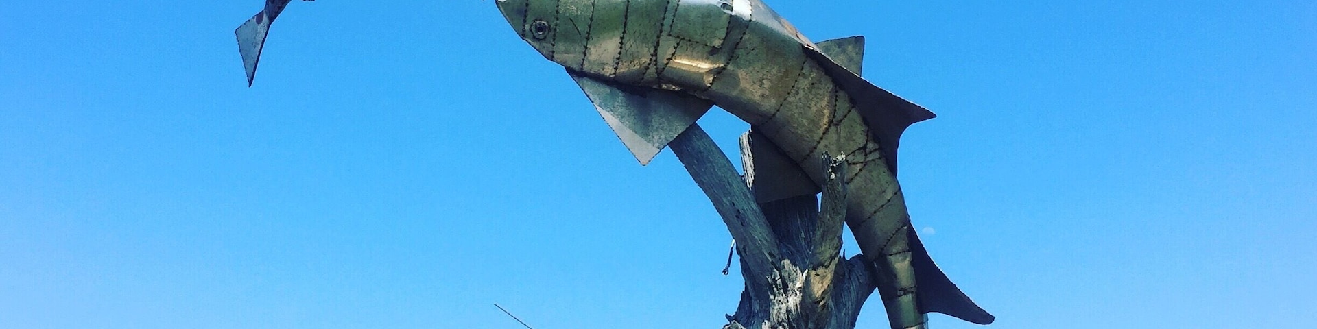 Awesome scrap metal artwork. Sawfish on the side of the road.